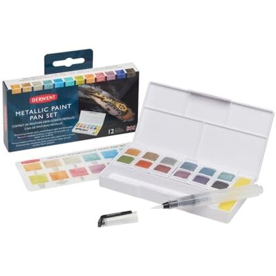 Derwent Inktense Metallic Palette de Peintures Métalliques de Voyage, 12 Couleurs, Pinceau Waterbrush et Éponge Inclus, Qualité Professionnelle, 2305657 Derwent Inktense Metallic Palette de Peintures Métalliques de Voyage, 12 Couleurs, Pinceau Waterbrush et Éponge Inclus, Qualité Professionnelle, 2305657