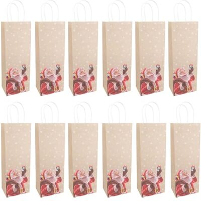 Idena 30511-12 Lot de 12 sacs cadeaux pour bouteilles de Noël, Père Noël, 12 x 9 x 36 cm, sacs en papier de Noël, lutin avec sapin de Noël Idena 30511-12 Lot de 12 sacs cadeaux pour bouteilles de Noël, Père Noël, 12 x 9 x 36 cm, sacs en papier de Noël, lutin avec sapin de Noël