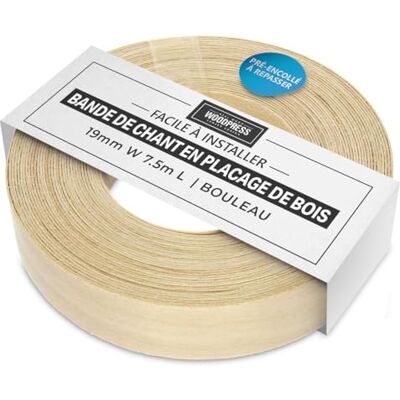 WoodPress ® Rouleau de ruban adhésif pré-collé en bouleau véritable placage thermocollant 7,5 m Disponible en 15 mm, 22 mm, 30 mm et 50 mm de largeur (Width: 19mm) WoodPress ® Rouleau de ruban adhésif pré-collé en bouleau véritable placage thermocollant 7,5 m Disponible en 15 mm, 22 mm, 30 mm et 50 mm de largeur (Width: 19mm)