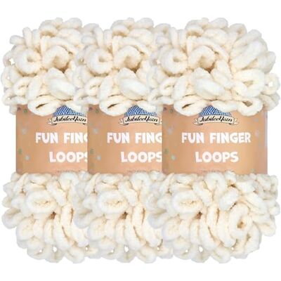 BambooMN JubileeYarn Lot de 3 écheveaux de fil à boucles de doigts en polyester Jumbo 100 g/écheveau Ivoire BambooMN JubileeYarn Lot de 3 écheveaux de fil à boucles de doigts en polyester Jumbo 100 g/écheveau Ivoire