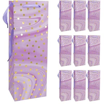 Idena 30383-10 Lot de 10 sacs cadeaux en papier violet à pois dorés 12 x 9 x 35 cm Idena 30383-10 Lot de 10 sacs cadeaux en papier violet à pois dorés 12 x 9 x 35 cm