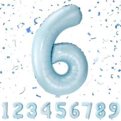 Maclunar Ballon Anniversaire Numéro 6 Pastel Bleu, 101 CM Ballon Nombre 6 Foil Géant, Décorations de Fête d'Anniversaire Ballon, Voler avec l'hélium Maclunar Ballon Anniversaire Numéro 6 Pastel Bleu, 101 CM Ballon Nombre 6 Foil Géant, Décorations de Fête d'Anniversaire Ballon, Voler avec l'hélium