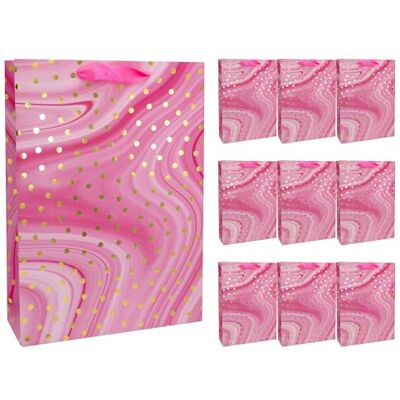 Idena 30378-10 Lot de 10 sacs cadeaux en papier rose à pois dorés 25 x 8 x 34,5 cm Idena 30378-10 Lot de 10 sacs cadeaux en papier rose à pois dorés 25 x 8 x 34,5 cm