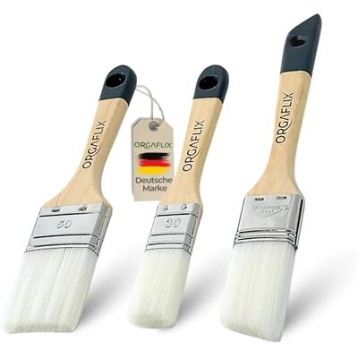 ORGAFLIX Lot de 3 pinceaux à peinture – 30 mm, 35 mm, 50 mm – Pinceaux plats pour vernis et peintures – Pinceau plat pour peinture, bois, huile et acrylique – Idéal pour les travaux de peinture et de ORGAFLIX Lot de 3 pinceaux à peinture – 30 mm, 35 mm, 50 mm – Pinceaux plats pour vernis et peintures – Pinceau plat pour peinture, bois, huile et acrylique – Idéal pour les travaux de peinture et de