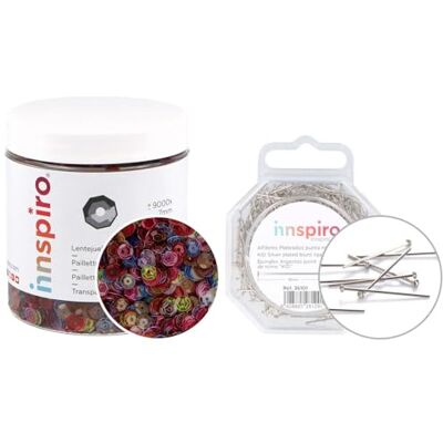 INNSPIRO Set de paillettes transparentes mélange 120 g 7 mm et épingles pointe émoussée 500u. INNSPIRO Set de paillettes transparentes mélange 120 g 7 mm et épingles pointe émoussée 500u.