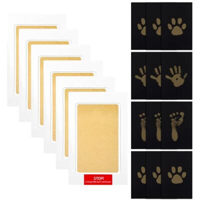 Gweichunon Lot de 6 tampons encreurs dorés pour bébé avec 12 cartes noires, Clean Touch sans encre, empreinte de main et de pied, doux pour la peau, cadeau pour nouveau-né, décoration de fête prénatale Gweichunon Lot de 6 tampons encreurs dorés pour bébé avec 12 cartes noires, Clean Touch sans encre, empreinte de main et de pied, doux pour la peau, cadeau pour nouveau-né, décoration de fête prénatale