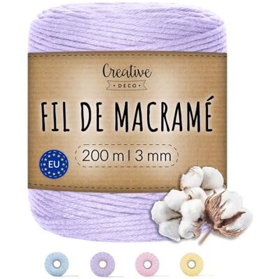 Creative 3mm x 200m Corde Macramé Violet Pastel Fil de Coton et Polyester +/- 0.5 mm d’Épaisseur 30 Plis Ficelle Cordelette Naturel Cuisine Jardin Jardinage Emballage Cadeau Bricolage Creative 3mm x 200m Corde Macramé Violet Pastel Fil de Coton et Polyester +/- 0.5 mm d’Épaisseur 30 Plis Ficelle Cordelette Naturel Cuisine Jardin Jardinage Emballage Cadeau Bricolage