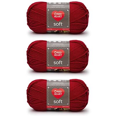 Red Heart Lot de 3 pelotes de fil doux vraiment rouge Acrylique 4 moyens (peignés) 220 m Tricot/crochet Red Heart Lot de 3 pelotes de fil doux vraiment rouge Acrylique 4 moyens (peignés) 220 m Tricot/crochet