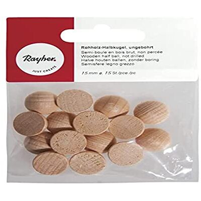 Rayher 6254400 Lot de 15 demi-boules en bois de hêtre, sans perçage, diamètre : 15 mm, pour bricolage et peinture Rayher 6254400 Lot de 15 demi-boules en bois de hêtre, sans perçage, diamètre : 15 mm, pour bricolage et peinture