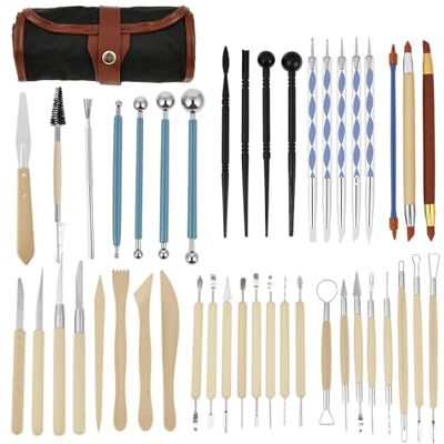 HuhWafee Lot de 43 outils de poterie, outils de modelage, pâte à modeler avec sac de rangement, outil d'argile, outil de sculpture pour débutants, experts, artisanat HuhWafee Lot de 43 outils de poterie, outils de modelage, pâte à modeler avec sac de rangement, outil d'argile, outil de sculpture pour débutants, experts, artisanat