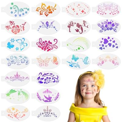 URAQT Lot de 22 pochoirs de peinture pour visage pour enfants et adultes Réutilisables pour Halloween, fêtes de maquillage et carnaval (B) URAQT Lot de 22 pochoirs de peinture pour visage pour enfants et adultes Réutilisables pour Halloween, fêtes de maquillage et carnaval (B)