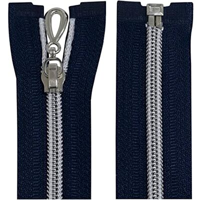 AERZETIX C64092 Lot de 2 fermetures éclair en spirale N°5 65 cm séparables autobloquantes Maille en nylon argenté Poignée curseur en métal couleur bleu foncé mercerie AERZETIX C64092 Lot de 2 fermetures éclair en spirale N°5 65 cm séparables autobloquantes Maille en nylon argenté Poignée curseur en métal couleur bleu foncé mercerie