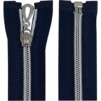 AERZETIX C64099 Lot de 2 fermetures éclair en spirale N°5 75 cm séparables autobloquantes Maille en nylon argenté Poignée curseur en métal couleur bleu foncé mercerie AERZETIX C64099 Lot de 2 fermetures éclair en spirale N°5 75 cm séparables autobloquantes Maille en nylon argenté Poignée curseur en métal couleur bleu foncé mercerie