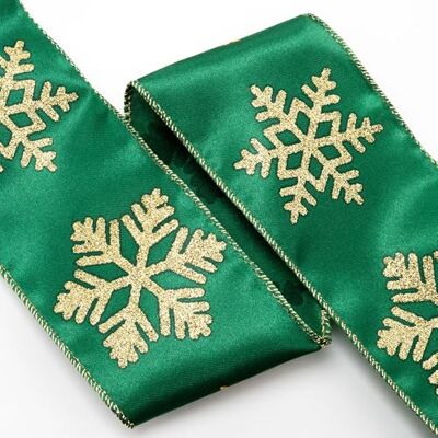 Italian Options Ruban de Noël 63 mm de large – Flocons de neige verts satinés dorés pailletés (10 mètres/bord filaire) Italian Options Ruban de Noël 63 mm de large – Flocons de neige verts satinés dorés pailletés (10 mètres/bord filaire)