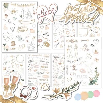 weddlyn ® – Stickers mariage – 180 stickers pour livre d'or – Motifs inspirants – Lot d'autocollants parfait pour album photo de mariage – Couleur pastel avec paillettes (beige) weddlyn ® – Stickers mariage – 180 stickers pour livre d'or – Motifs inspirants – Lot d'autocollants parfait pour album photo de mariage – Couleur pastel avec paillettes (beige)