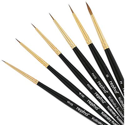 repino Kolinsky Lot de pinceaux d'artiste fins en poils de martre rouge (tailles 5/0, 4/0, 3/0, 2/0, 0 et 2) pour acrylique, aquarelle, aquarelle repino Kolinsky Lot de pinceaux d'artiste fins en poils de martre rouge (tailles 5/0, 4/0, 3/0, 2/0, 0 et 2) pour acrylique, aquarelle, aquarelle