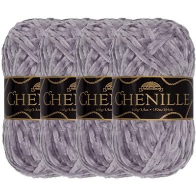 BambooMN JubileeYarn Lot de 4 écheveaux de fil chenille, poids peigné, 100 g/écheveau, Periwinkle, velours gris et violet, pour crochet et tricot BambooMN JubileeYarn Lot de 4 écheveaux de fil chenille, poids peigné, 100 g/écheveau, Periwinkle, velours gris et violet, pour crochet et tricot