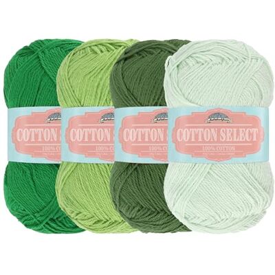 BambooMN Cotton Select Sport Lot de 4 pelotes de fil de couleur 100% coton fin Nuances de vert BambooMN Cotton Select Sport Lot de 4 pelotes de fil de couleur 100% coton fin Nuances de vert