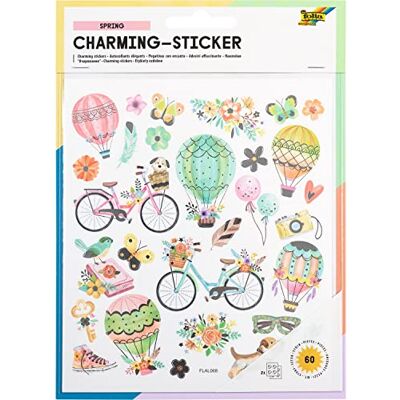 Folia Lot de 60 Autocollants charmants Spring I-Différents Motifs-Facile à décoller du Film, coloré, taille unique Folia Lot de 60 Autocollants charmants Spring I-Différents Motifs-Facile à décoller du Film, coloré, taille unique