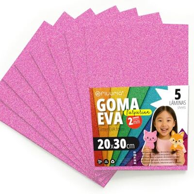 OFITURIA Lot de 5 feuilles de mousse EVA avec paillettes pour travaux manuels, projets scolaires, art décoratif, scrapbooking 20 x 30 cm (rose pailleté) OFITURIA Lot de 5 feuilles de mousse EVA avec paillettes pour travaux manuels, projets scolaires, art décoratif, scrapbooking 20 x 30 cm (rose pailleté)