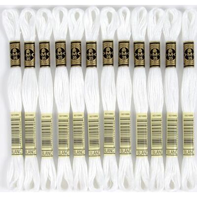 DMC Lot de 12 paquets de coton à broder à 6 brins Blanc 8 m DMC Lot de 12 paquets de coton à broder à 6 brins Blanc 8 m