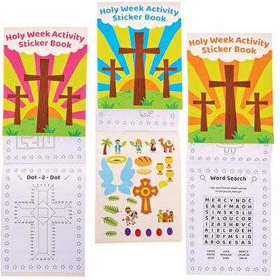 Baker Ross FX977 Livres d'activités d'autocollants de la Semaine Sainte Lot de 8, livres d'autocollants chrétiens pour les enfants Baker Ross FX977 Livres d'activités d'autocollants de la Semaine Sainte Lot de 8, livres d'autocollants chrétiens pour les enfants