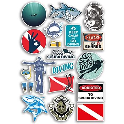 DV DESIGN Feuille d'autocollants A4 en vinyle pour plongée sous-marine – Plongeur océan méfiez-vous requin poisson mer passe-temps cadeau de voyage #78889 DV DESIGN Feuille d'autocollants A4 en vinyle pour plongée sous-marine – Plongeur océan méfiez-vous requin poisson mer passe-temps cadeau de voyage #78889