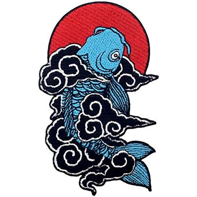 ZEGIN Écusson brodé en forme de poisson koï japonais thermocollant ou à coudre ZEGIN Écusson brodé en forme de poisson koï japonais thermocollant ou à coudre