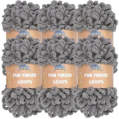 BambooMN JubileeYarn Lot de 6 écheveaux de fil à boucles en polyester 100 g/écheveau Gris BambooMN JubileeYarn Lot de 6 écheveaux de fil à boucles en polyester 100 g/écheveau Gris