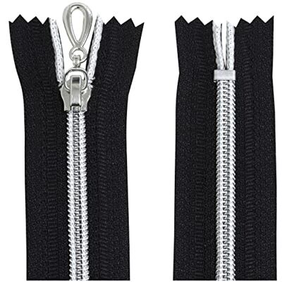 AERZETIX C64066 Lot de 2 fermetures éclair en spirale N°5 20 cm Non séparable autobloquant Filet en nylon argenté tirette curseur en métal Couleur noire mercerie AERZETIX C64066 Lot de 2 fermetures éclair en spirale N°5 20 cm Non séparable autobloquant Filet en nylon argenté tirette curseur en métal Couleur noire mercerie