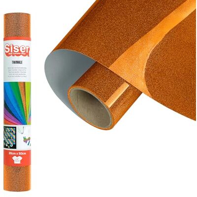 SISER ® Twinkle Orange, 30 cm x 0,5 m, vinyle thermotransférable thermocollant pailleté réfléchissant pour la personnalisation des tissus, vêtements et accessoires, loisirs créatifs, facile à couper SISER ® Twinkle Orange, 30 cm x 0,5 m, vinyle thermotransférable thermocollant pailleté réfléchissant pour la personnalisation des tissus, vêtements et accessoires, loisirs créatifs, facile à couper