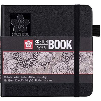 SAKURA Cahier de Croquis Noir 12 x 12 cm, 140 g, 80 feuilles Cahier de Croquis à Couverture rigide pour Crayon, Pastel, Encre, Gouache SAKURA Cahier de Croquis Noir 12 x 12 cm, 140 g, 80 feuilles Cahier de Croquis à Couverture rigide pour Crayon, Pastel, Encre, Gouache