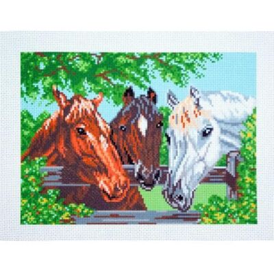 ART PA0100 Aida imprimé trois chevaux pour broderie au point de croix, coton, multicolore, 18 x 24 cm ART PA0100 Aida imprimé trois chevaux pour broderie au point de croix, coton, multicolore, 18 x 24 cm