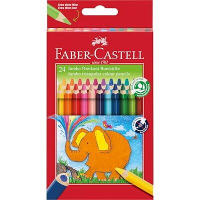 Faber-Castell Jumbo 116524 Étui en carton de 24 crayons de couleur triangulaires 5,4 mm Faber-Castell Jumbo 116524 Étui en carton de 24 crayons de couleur triangulaires 5,4 mm