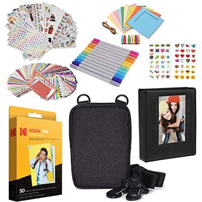 Zink KODAK Lot de 50 Feuilles de Papier Photo 5,1 x 7,6 cm avec Album Photo, étui, Autocollants, marqueurs Zink KODAK Lot de 50 Feuilles de Papier Photo 5,1 x 7,6 cm avec Album Photo, étui, Autocollants, marqueurs