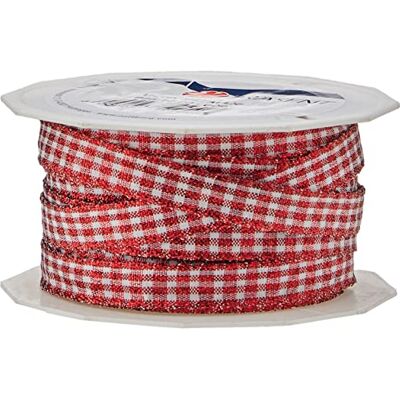 Morex Präsent Vichy Ruban tissé métallique Rouge/blanc 20 m x 10 mm Morex Präsent Vichy Ruban tissé métallique Rouge/blanc 20 m x 10 mm
