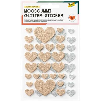 Folia 23772-Moosgummi Glitter Sticker Hearts Classic, pièces en Or et Argent, Autocollants en 4 Tailles pour décorer et orner, Gold/Silver, 50 Stück Folia 23772-Moosgummi Glitter Sticker Hearts Classic, pièces en Or et Argent, Autocollants en 4 Tailles pour décorer et orner, Gold/Silver, 50 Stück