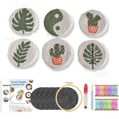 ZIHDKE Kit de sous-Verres avec Aiguilles à poinçonner for débutants, Kits Broderie Motifs végétaux, décoration Tapis touffeté Facile, 1 Ensemble pour Soi-même(Color3) ZIHDKE Kit de sous-Verres avec Aiguilles à poinçonner for débutants, Kits Broderie Motifs végétaux, décoration Tapis touffeté Facile, 1 Ensemble pour Soi-même(Color3)