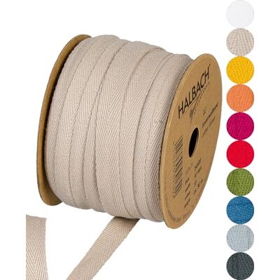 Halbach Ruban en coton 10 mm x 30 m lin Ruban tissé 100 % coton au mètre pour travaux manuels, décoration et couture Halbach Ruban en coton 10 mm x 30 m lin Ruban tissé 100 % coton au mètre pour travaux manuels, décoration et couture