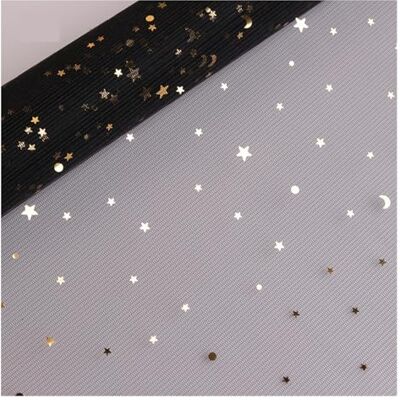 AMEEDA Papier cadeau pour bouquet, paillettes, étoile, lune, dentelle en maille organza pour loisirs créatifs, scrapbooking, cadeau de Saint-Valentin, emballage de bouquet de fleurs (noir, 4 mètres) AMEEDA Papier cadeau pour bouquet, paillettes, étoile, lune, dentelle en maille organza pour loisirs créatifs, scrapbooking, cadeau de Saint-Valentin, emballage de bouquet de fleurs (noir, 4 mètres)