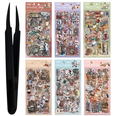 Culinavog 563 pièces/36 feuilles autocollantes, autocollants esthétiques imperméables en PET, autocollants Scrapbooking avec pincettes en plastique, autocollant esthétique pour Junk Journal, Scrapbook Culinavog 563 pièces/36 feuilles autocollantes, autocollants esthétiques imperméables en PET, autocollants Scrapbooking avec pincettes en plastique, autocollant esthétique pour Junk Journal, Scrapbook