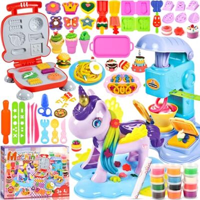 ZQEJEFD Lot de 59 moules à modeler pour enfants, 12 boîtes de pâte à modeler, accessoires de pétrissage, salon de coiffure, licorne ZQEJEFD Lot de 59 moules à modeler pour enfants, 12 boîtes de pâte à modeler, accessoires de pétrissage, salon de coiffure, licorne
