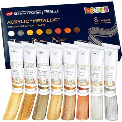 Decola Lot de 8 tubes de peinture acrylique effet métallique 8 tubes de peinture acrylique métallisé Peinture et décoration sur n'importe quelle surface de Nevskaya Palitra Decola Lot de 8 tubes de peinture acrylique effet métallique 8 tubes de peinture acrylique métallisé Peinture et décoration sur n'importe quelle surface de Nevskaya Palitra