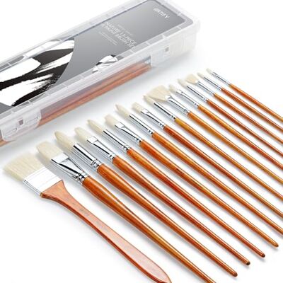 Artify set de pinceaux 15 pièces, set de pinceaux longs pour aquarelle, huile et peinture sur pierre Artify set de pinceaux 15 pièces, set de pinceaux longs pour aquarelle, huile et peinture sur pierre