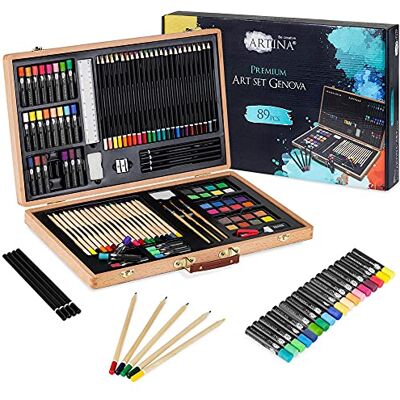 Artina XXL 89 Pièces Set Peinture avec Coffret Bois – Kit Peinture Acrylique Enfant avec Aquarelle, Crayons, Craies, Pinceaux – Coffret pour Adulte Débutant – Cadeau Noël Genova Artina XXL 89 Pièces Set Peinture avec Coffret Bois – Kit Peinture Acrylique Enfant avec Aquarelle, Crayons, Craies, Pinceaux – Coffret pour Adulte Débutant – Cadeau Noël Genova