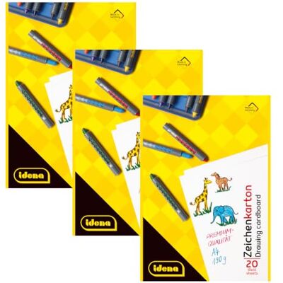 Idena 10381 Lot de 3 cartes à dessin DIN A4 20 feuilles 190 g/m² Idena 10381 Lot de 3 cartes à dessin DIN A4 20 feuilles 190 g/m²