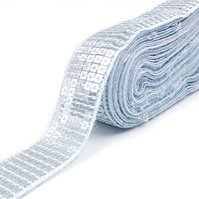CENPEK Ruban élastique plat à paillettes 18,2 m de long Ruban en dentelle pour embellir une robe 25 mm de large Argenté CENPEK Ruban élastique plat à paillettes 18,2 m de long Ruban en dentelle pour embellir une robe 25 mm de large Argenté