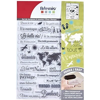 Artemio Tampon Clear Mots du voyage 37 Tampons Transparents, Autre, Transparent, 15, 5 x 0, 4 x 26 cm Artemio Tampon Clear Mots du voyage 37 Tampons Transparents, Autre, Transparent, 15, 5 x 0, 4 x 26 cm
