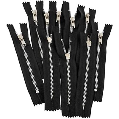 AERZETIX C61500 Lot de 10 fermetures éclair N°4 Non séparables 12 cm en métal Finition aluminium Couleur noire curseur maroquinerie tirette couture jeans jupe robe pantalon merceria AERZETIX C61500 Lot de 10 fermetures éclair N°4 Non séparables 12 cm en métal Finition aluminium Couleur noire curseur maroquinerie tirette couture jeans jupe robe pantalon merceria