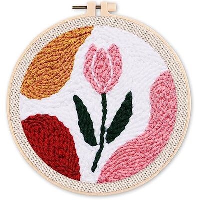 ART Punch Needle Kit Complet pour Adultes et Enfants Tulipe Prête à Éclore Parfait pour Débutant. Set prêt à broder taille 20x20cm avec cadre circulaire ART Punch Needle Kit Complet pour Adultes et Enfants Tulipe Prête à Éclore Parfait pour Débutant. Set prêt à broder taille 20x20cm avec cadre circulaire